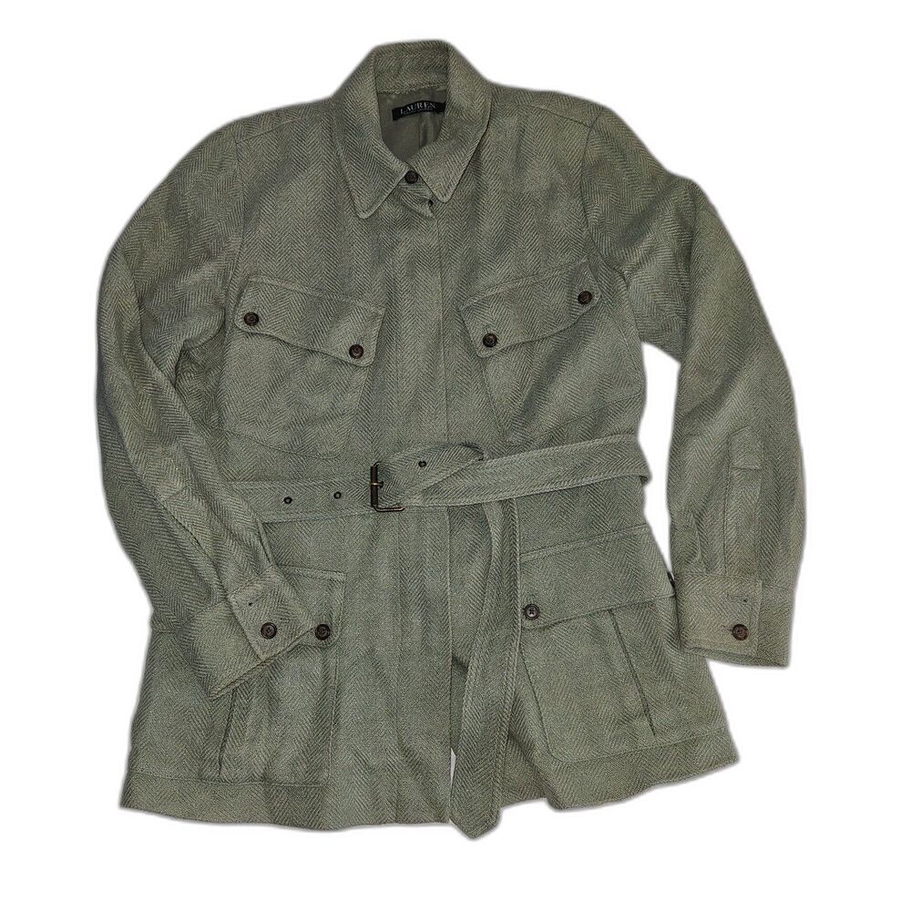 RALPH LAUREN Safari Linen Blend Zippered Jacket Size 14